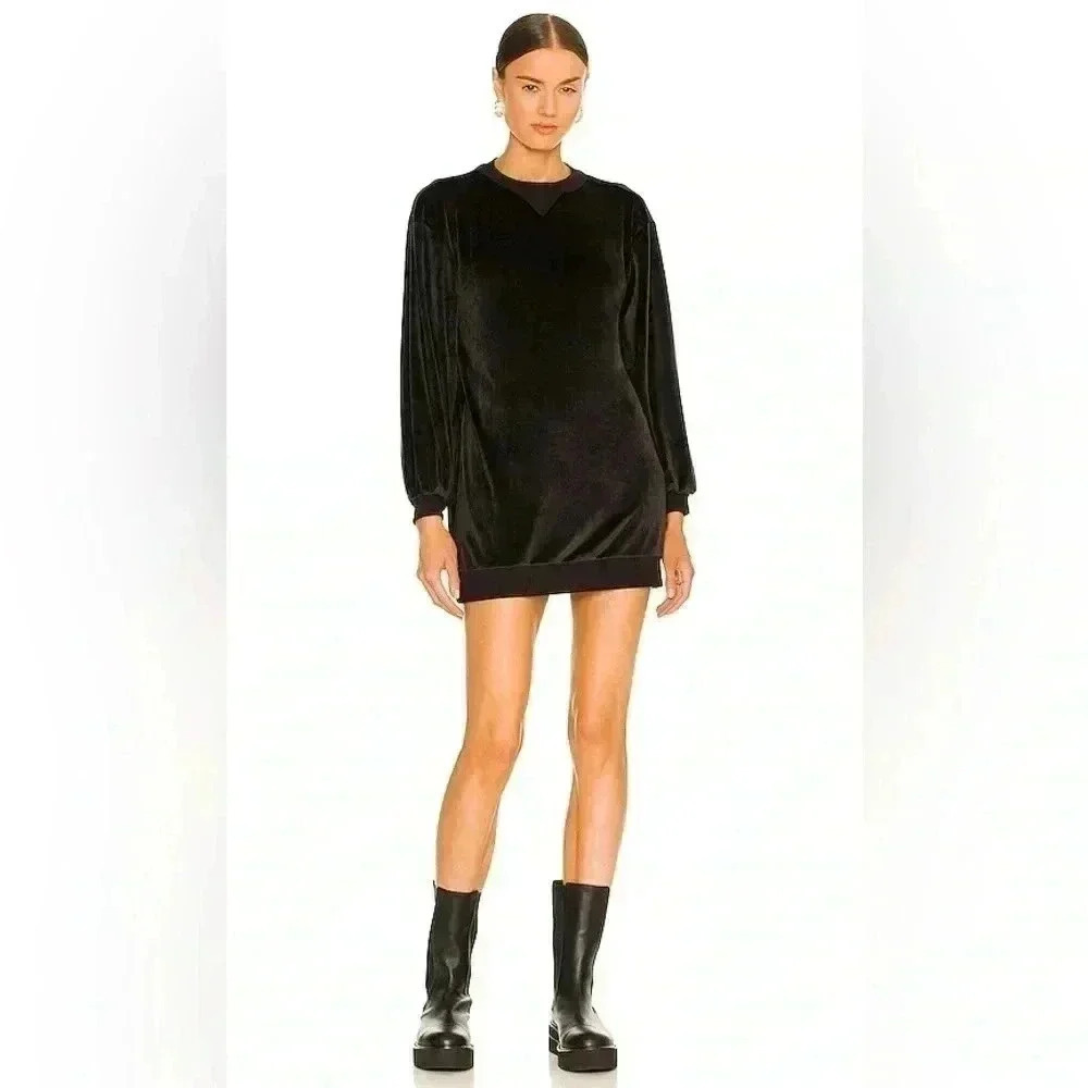 Lovers And Friends Zoja Sweatshirt Mini Dress Black Soft Ribbed Hem Size Xxs